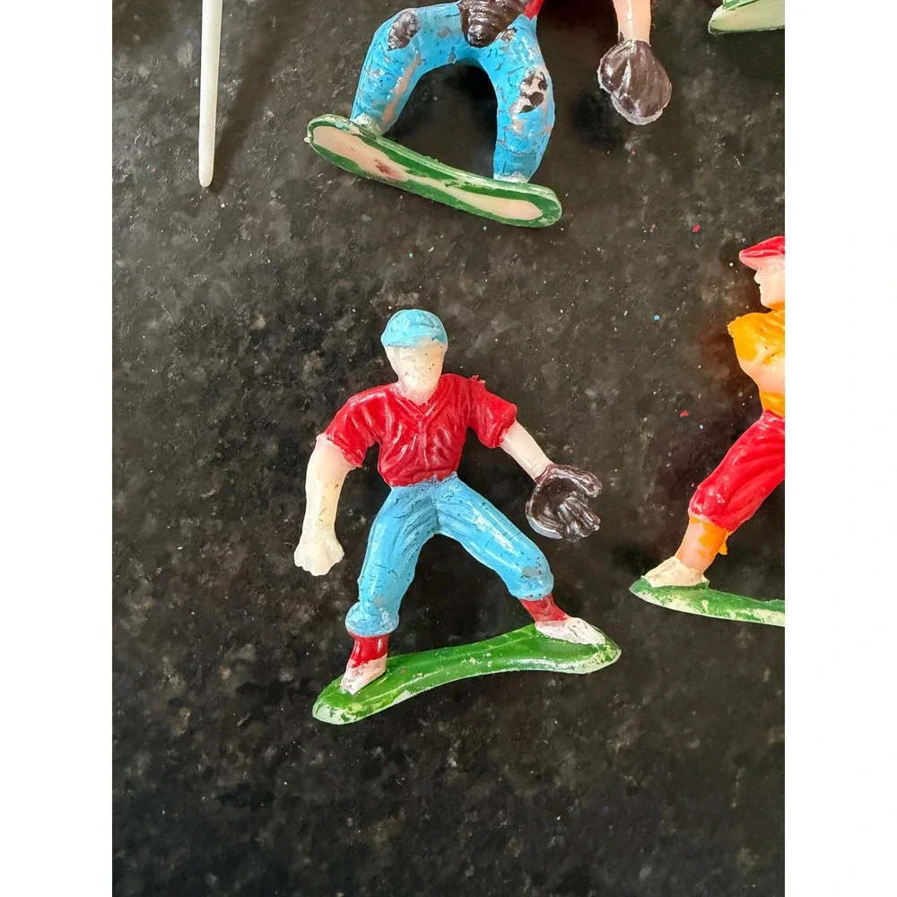 vintage plastic baseball mid-century bakery cake toppers set